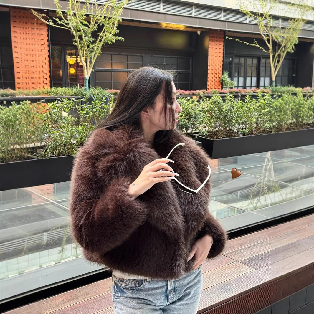 AliExpress Women's Faux Fox Fur Winter Coat with Wide Shawl Collar, Plus Size, Thickened Loose Fit, 900g