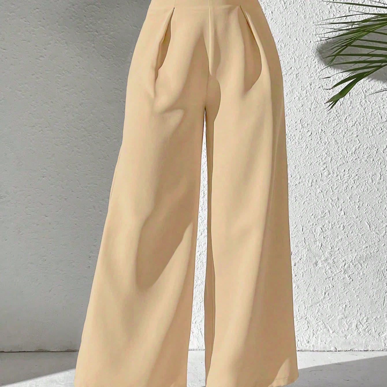 2025 European and American clothing cross-border foreign trade new style elegant solid color high waist drape wide leg formal pants trousers suit pants