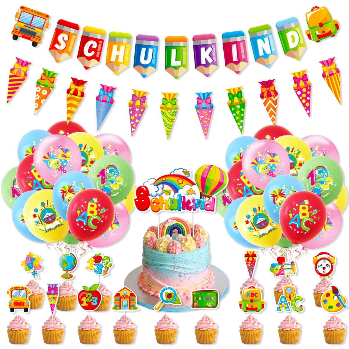 German School Season Party Decorations German Back-To-School Season Banners Balloons Stickers Cake Toppers