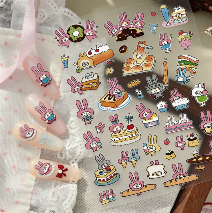 Cute Rabbit Small Animal Cow Horse Coffee Cartoon Nail Art Stickers Flat Adhesive Stickers DIY Phone Case CCD Stickers