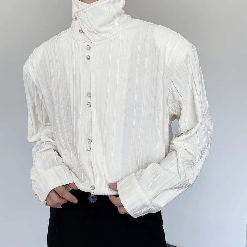 Retro textured turtleneck shirt, bottoming shirt for men and women, spring and autumn French pleated high-end stand-up collar long-sleeved shirt