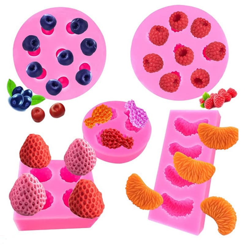 Fruit Blueberry Raspberry Strawberry Orange Pineapple Silicone Mold Fondant Cake Chocolate Decoration Mold