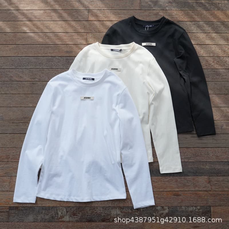Fashion Apparel Wholesale Jac Women's Classic Ribbon Embroidery Logo Basic Versatile Solid Long Sleeve T-Shirt (Original Label)