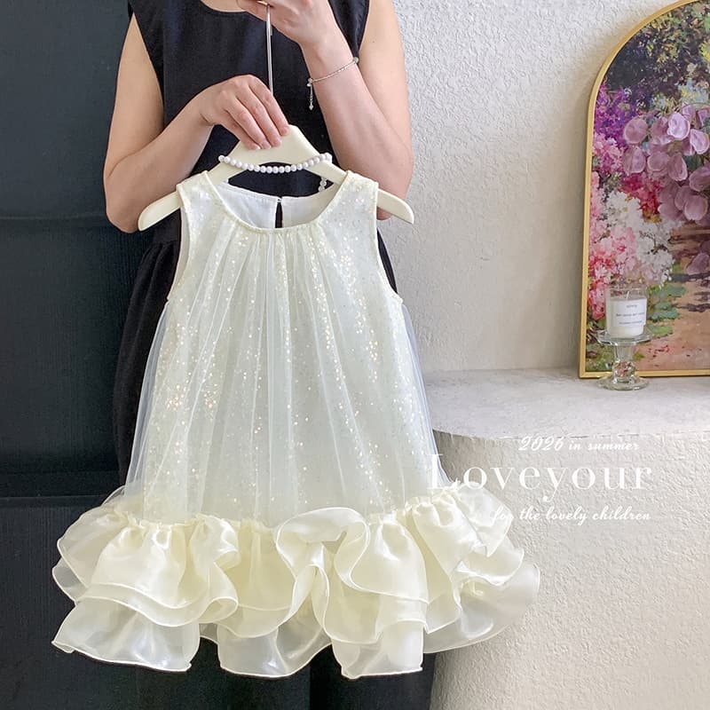 Girls Princess Dress Summer 2026 New Style Children's Luxury High-End Gown Mesh Vest Dress