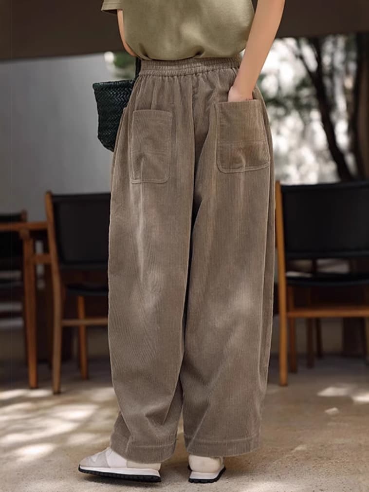 2025 Autumn/Winter New Imported Pima Cotton Coarse Rib Texture Casual Artistic Corduroy Pants