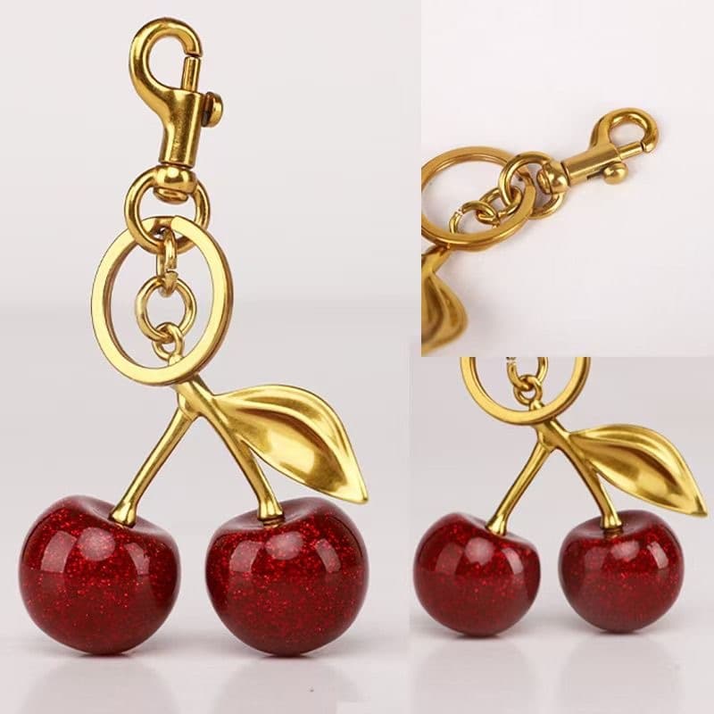 Wholesale Cherry Bag Charm Gold Glitter Car Keychain Light Luxury Fashion Accessory Shoulder Strap Cherry Pendant