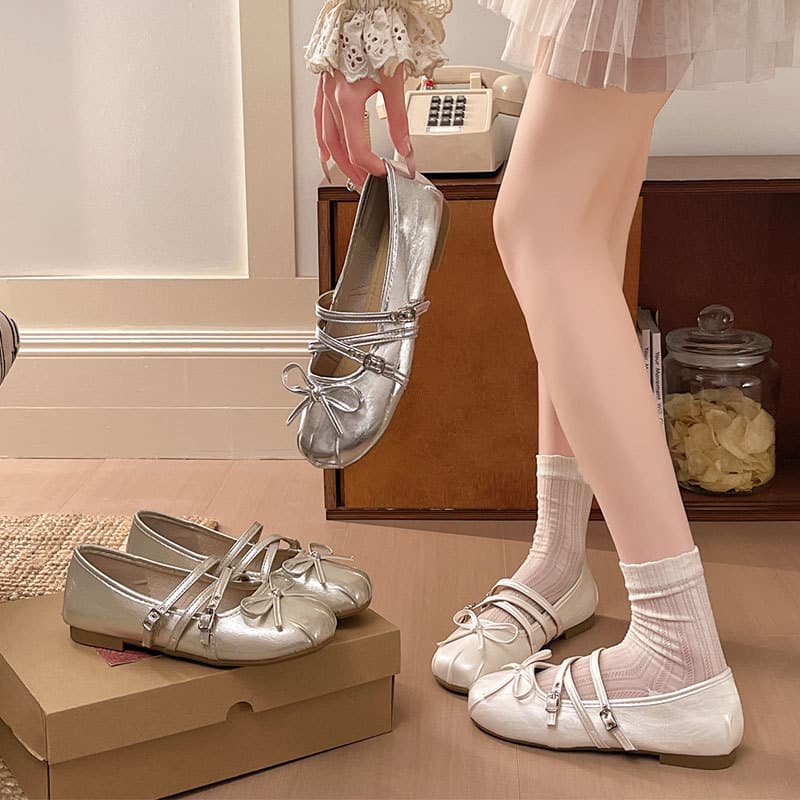 Elegant Ballet Flat Shoes for Women 2026 Spring Summer New Style Bow Mary Jane Shoes for Dresses