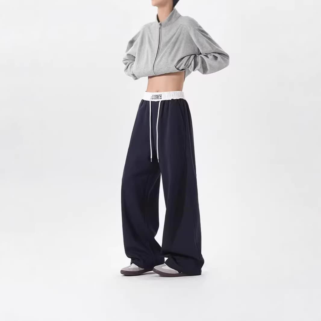 Trendy High Street Versatile Two-Tone Wide-Leg Sports Sweatpants for Men, Spring American Vibe Loose Patchwork Casual Pants