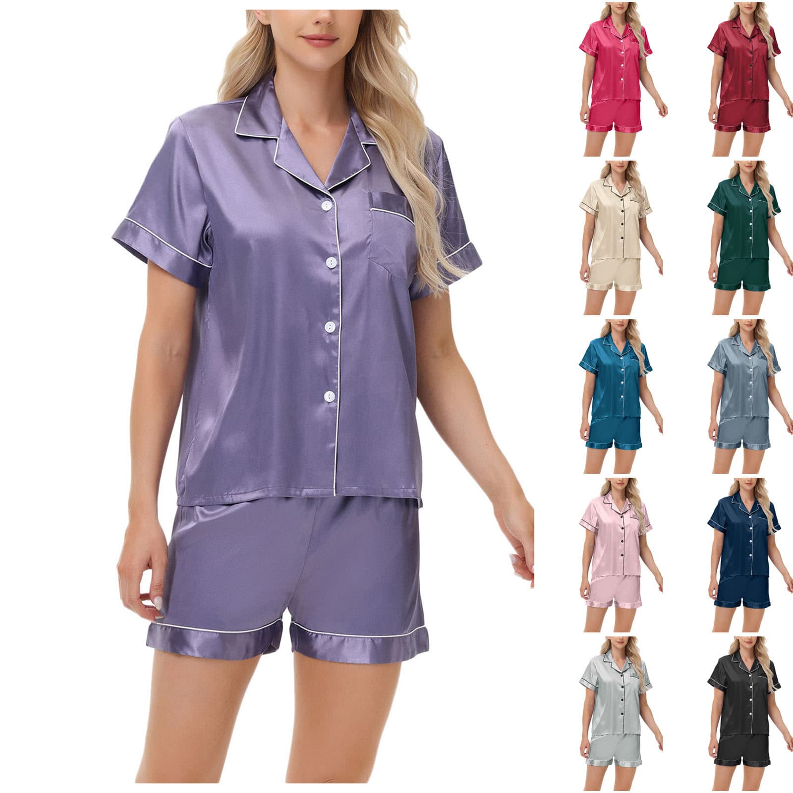 Cross-border e-commerce exclusive for Amazon and AliExpress Ice Silk Pajamas Women's Short and Long Sleeve Satin Plus Size Sleepwear Homewear