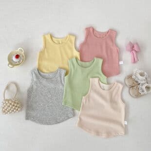 2026 Summer Macaron Color Kids Sleeveless Vest T-Shirt Solid Versatile Baby Thin Sleeveless Inner Top