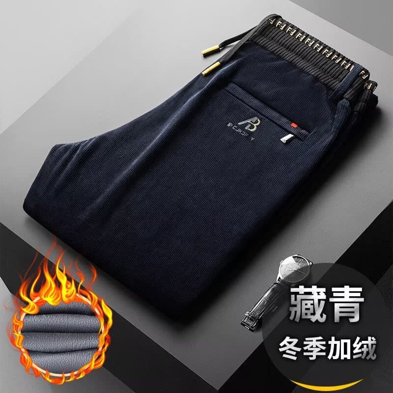 Winter Men's Casual Corduroy Pants, Loose Straight Leg Elastic Waist Sports Trousers, Thickened Fleece-Lined Long Pants for Autumn and Winter