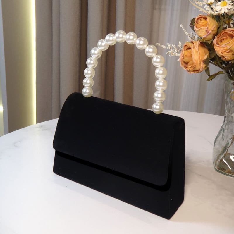 Velvet Pearl Chain Clutch Bag Vintage Retro Handbag Evening Bag for Women Qipao Dress Crossbody Bag