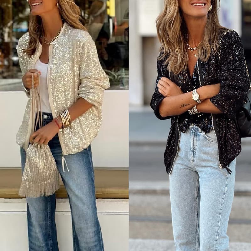 Cross-border Trade Amazon Independent Station 2023 New European and American Autumn Winter Casual Fashion Classic Sequin Nightclub Jacket