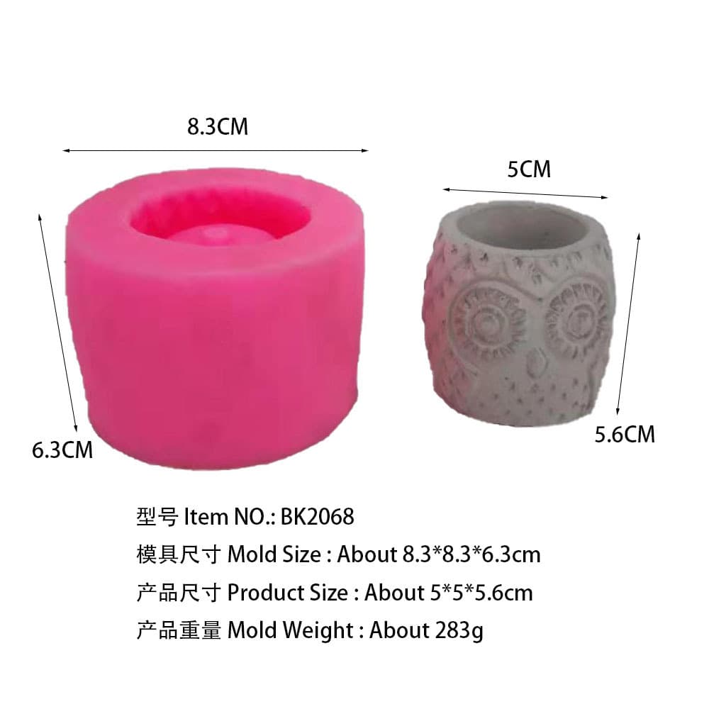 BK2068 Owl Silicone Mold for Plaster, Candle, and Concrete Crafts