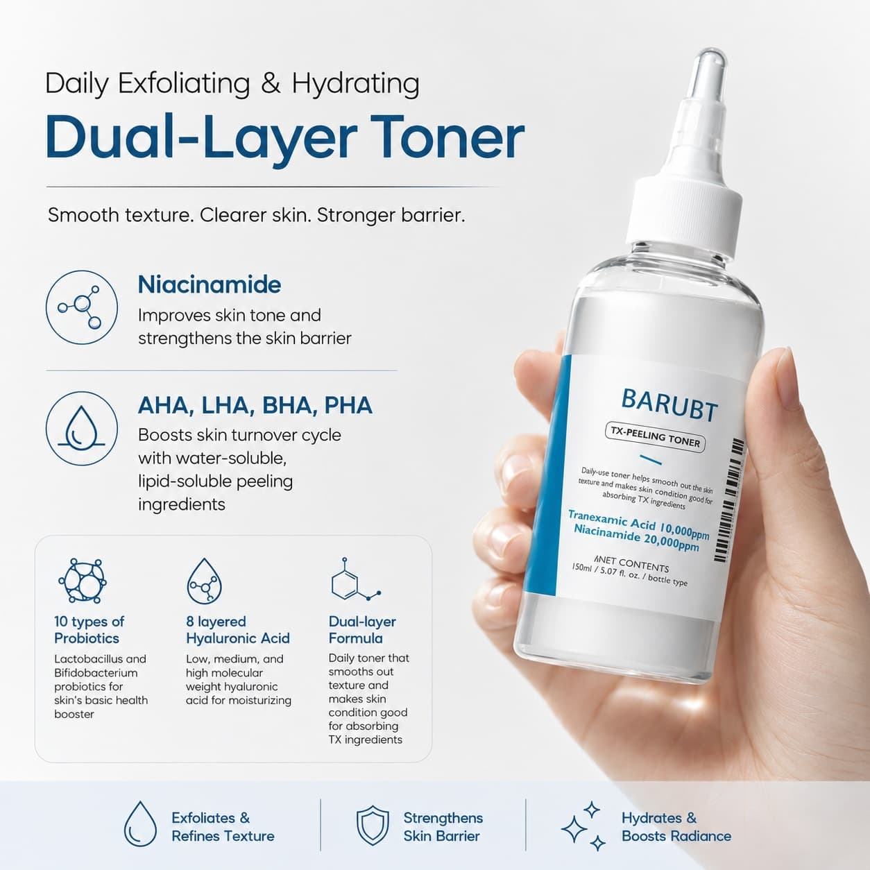 The most popular cross-border TX rejuvenating toner contains Tranexamic Acid Niacinamide Dropper Skin Care Water 150ml