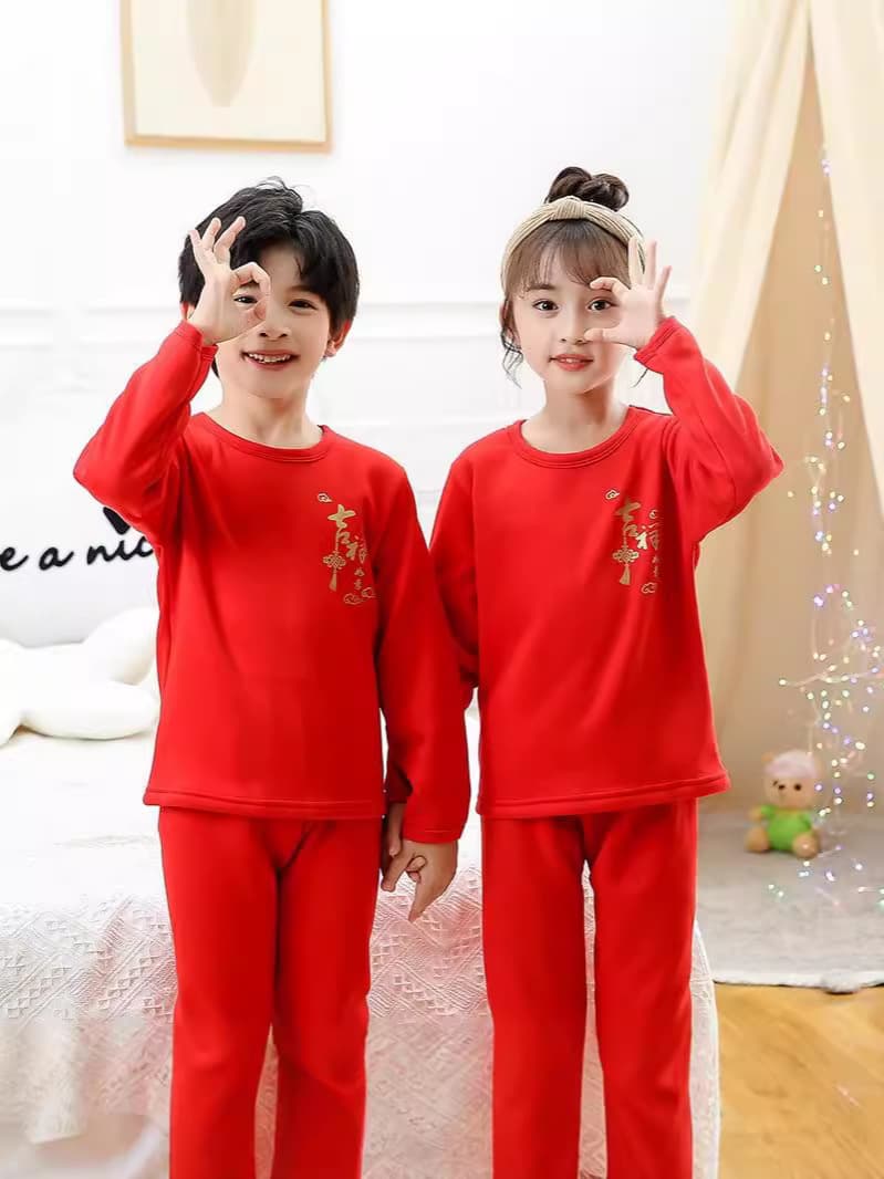 2024 Fall/Winter Kids Fleece-Lined Thermal Underwear Set Thickened Long Johns Top and Bottom for Boys and Girls, Older Kids, Cartoon Pajamas