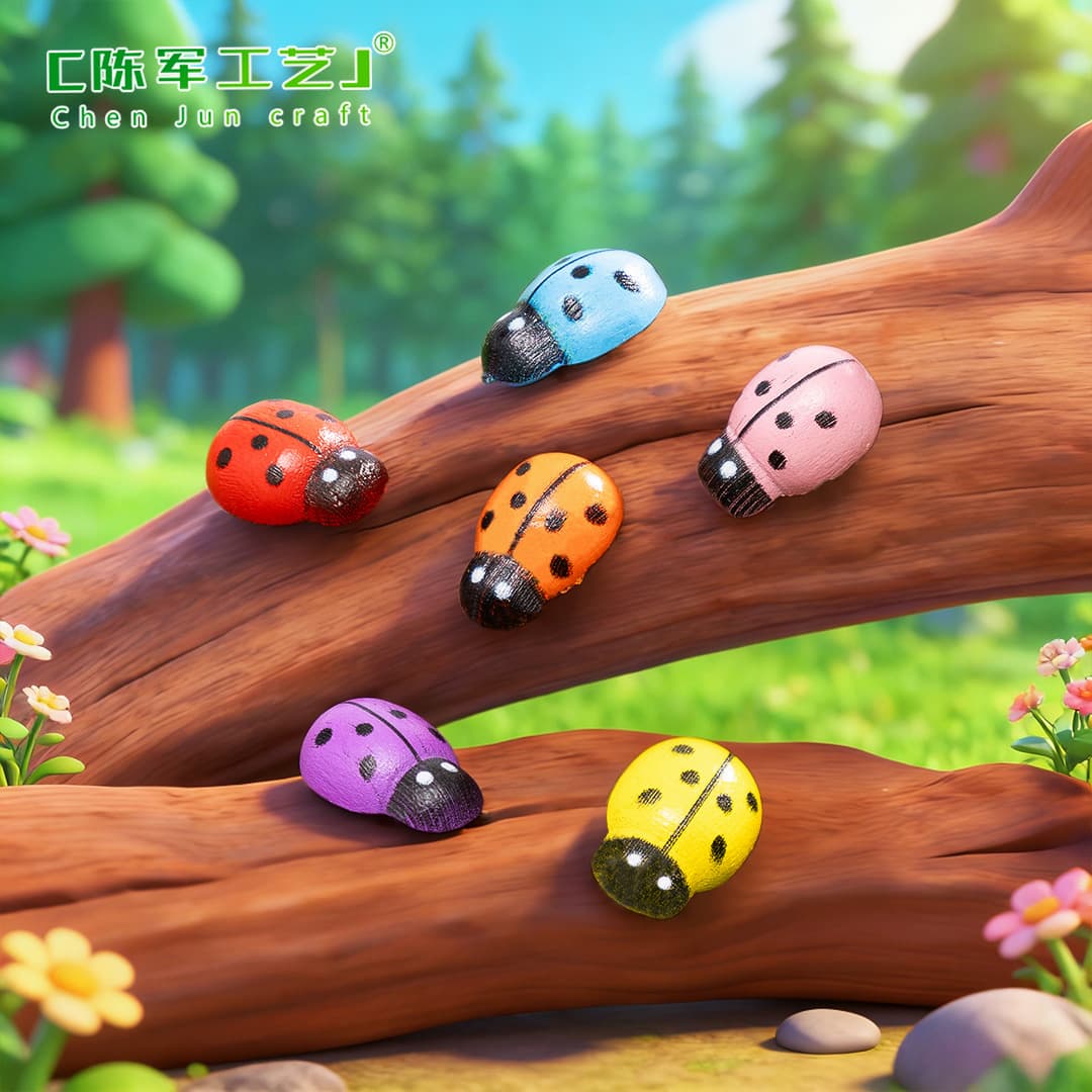 Miniature Wooden Craft Beetle Seven-spot Ladybug Small Ladybug DIY Accessories Micro Landscape Ornaments Office Culture