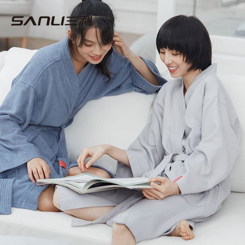 [New Bathrobe] Sanli Towel Pure Cotton Adult Bathrobe/Large Night Robe/Waffle Fabric Pajamas/Couple Home Wear