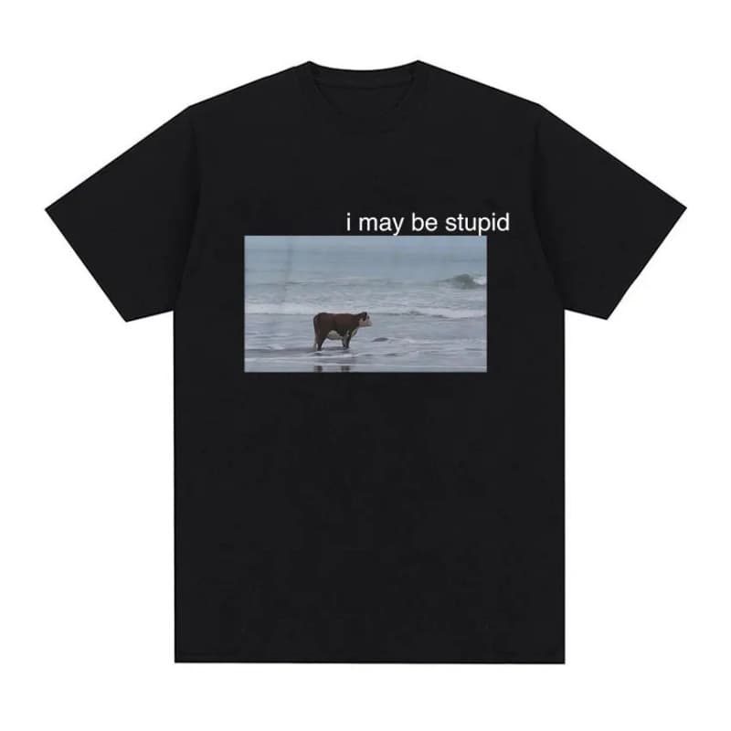 [Cross-border EU Size] I May Be Stupid Cow on Beach Funny Meme T Shirt