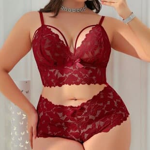 Cross-border Amazon Europe and America Lace Slim Fit Bra Set Sheer Lingerie Sleepwear Tempting Underwear Plus Size Women's Homewear