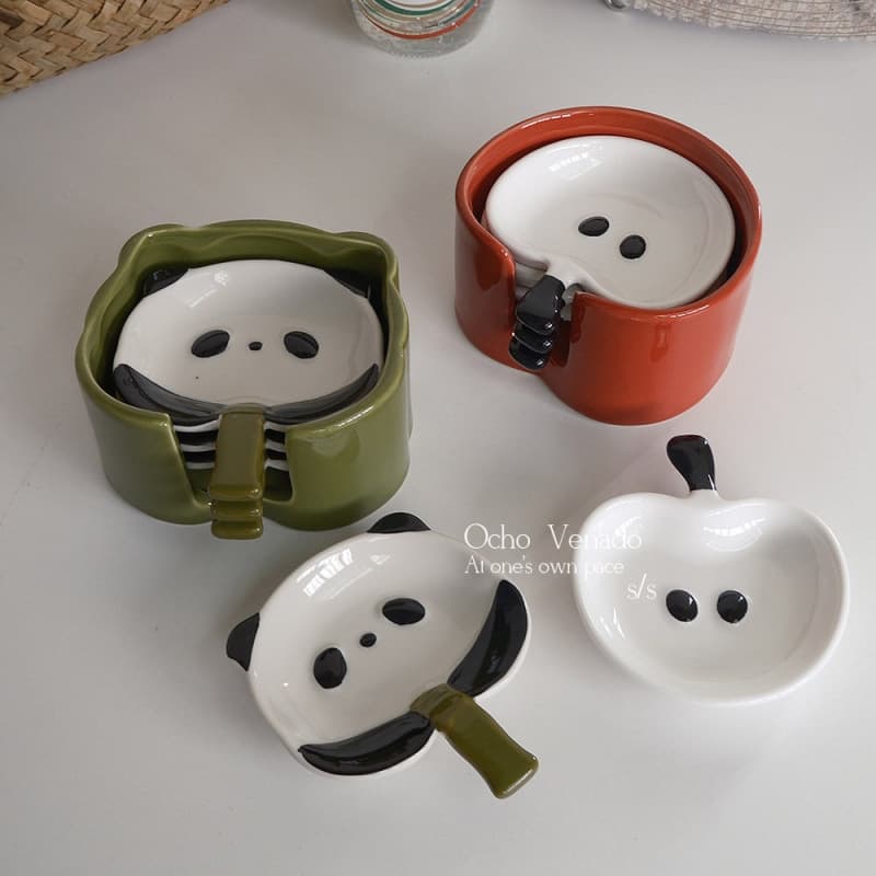 INS Cartoon Glazed Panda Ceramic Dipping Dish Set for Desserts, Snacks, and Condiments