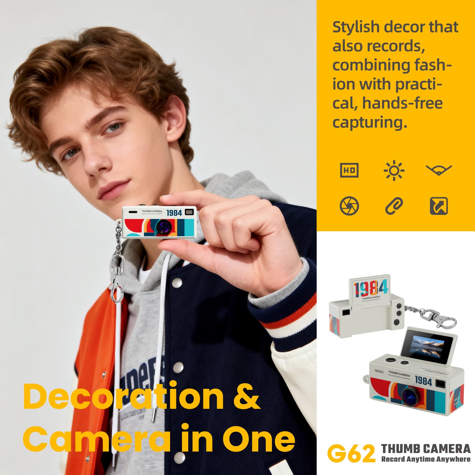 Cross-border G62 Thumb Camera Student Small Sports Camera Photo Video Pocket Camera Trendy Pendant