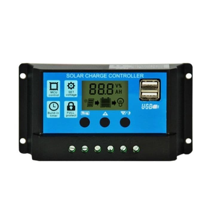 12V 24V 10A 20A 30A Solar Charge Controller with LCD Display, USB 5V Charging for Solar Panel Systems
