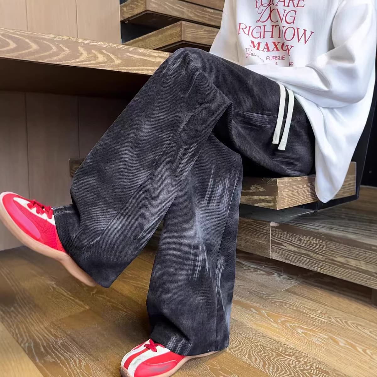 Autumn new trendy brand tie-dye casual pants for men, lazy American straight pants, men's floor mopping pants, sports sweatpants 2026