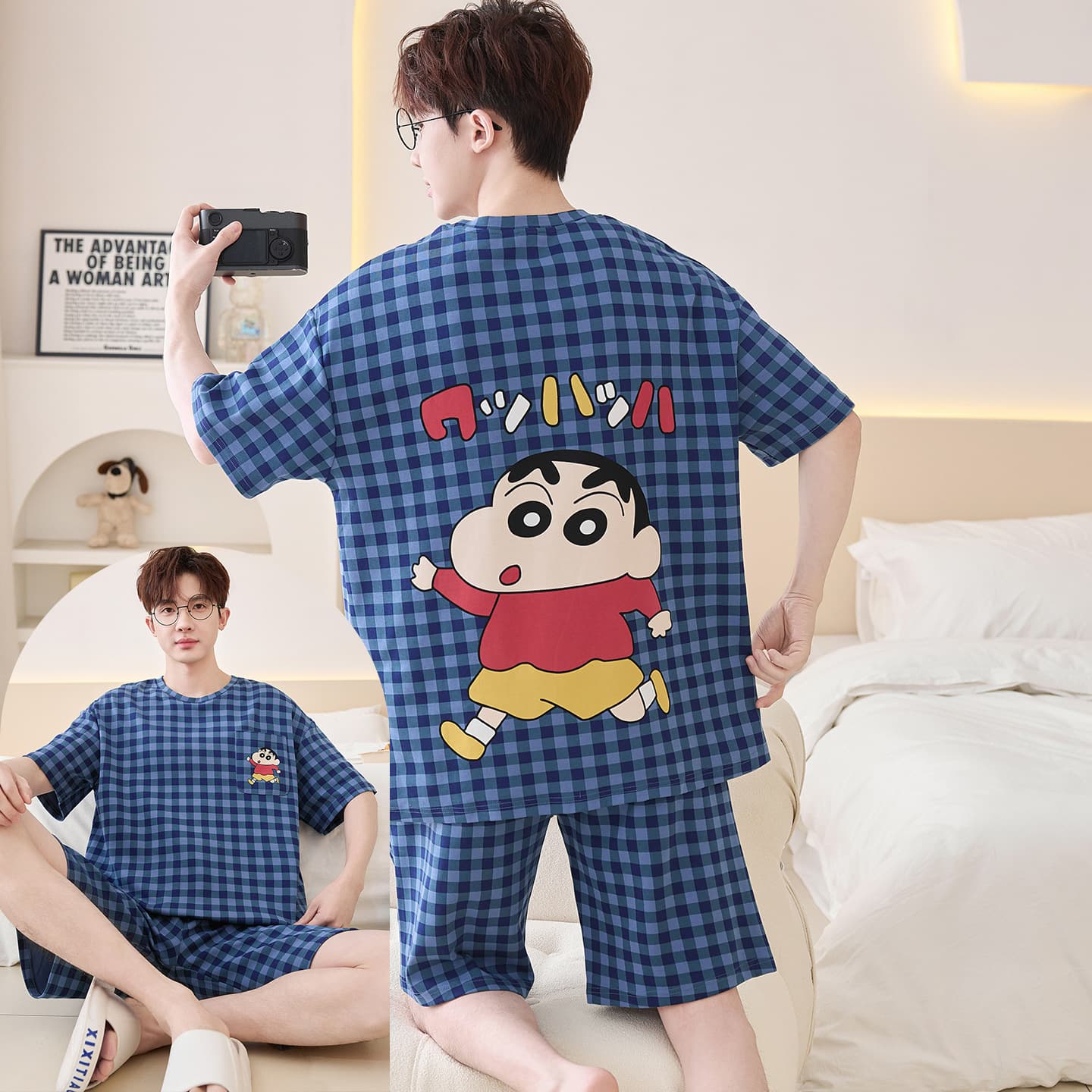 New Summer Men's Cotton Short Sleeve Pajama Set, Plus Size Loose Comfortable Boys Wearable Outdoors Student Homewear