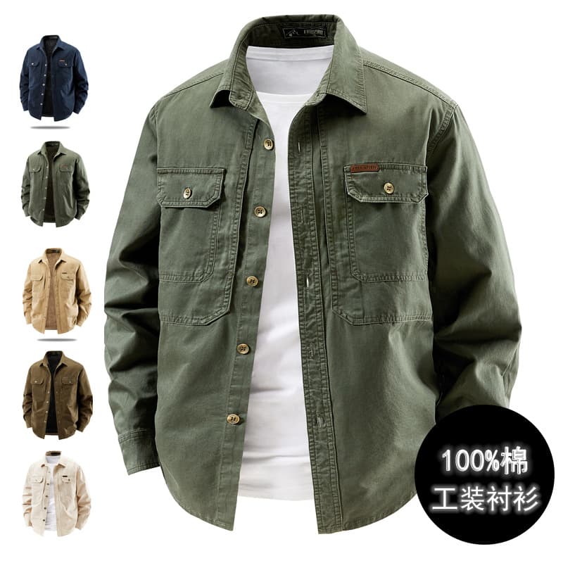 Classic Workwear Long-Sleeve Shirt for Men, Spring/Autumn Casual Versatile Washed Cotton Shirt, Available for Group Orders