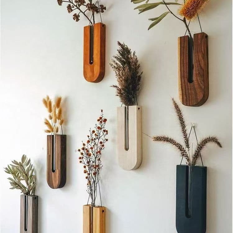 New Chinese style hydroponic plant rack wall decoration vase rack wall hanging hydroponic simple wall hanging solid wood flower arrangement