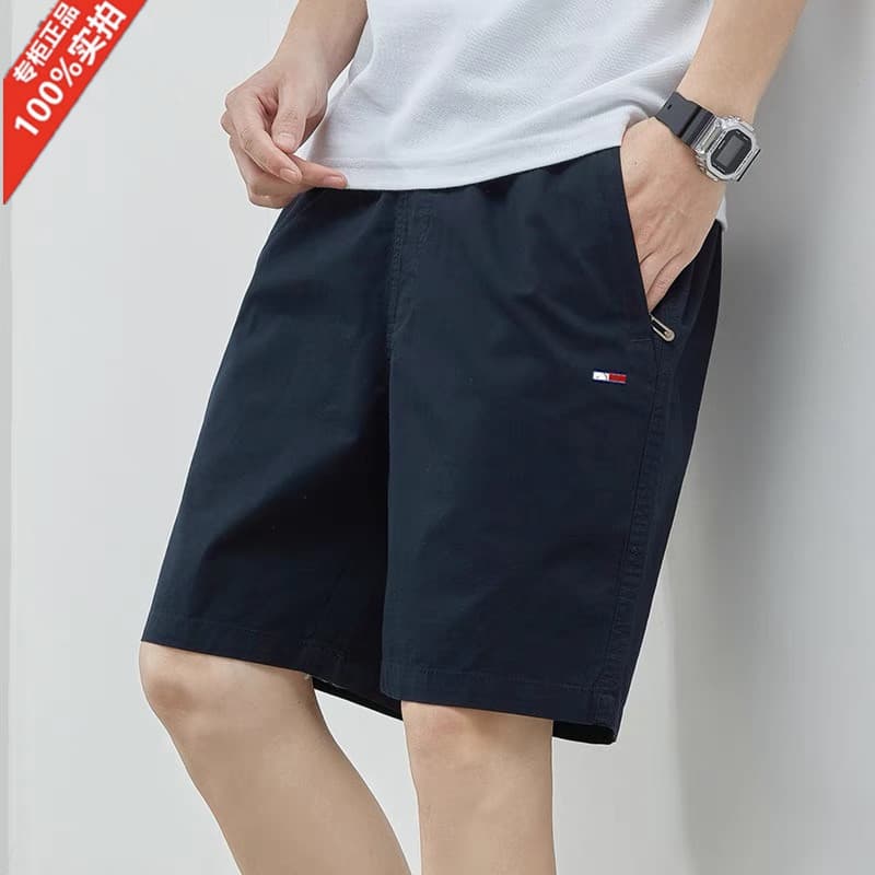 Genuine Tommy Summer Pure Cotton 5-Point Shorts Men's Casual Versatile Loose Beach Shorts Cotton Shorts Trendy Comfortable
