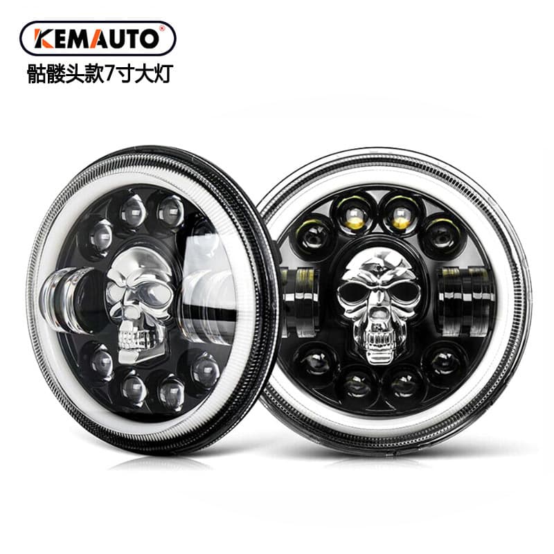 Skull Head Mustang 7-Inch Round Headlight Colorful Demon Eye Harley Motorcycle Headlight 7-Inch Ghost Head Light