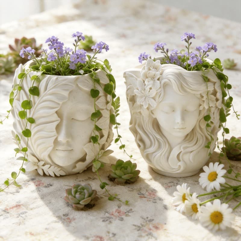 Resin silicone mold 2 flower and leaf girl face cup mold DIY scented candle plaster flowerpot epoxy tree
