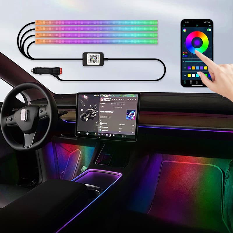 Hot Selling Car Ambient Light, Car Interior Colorful LED Strip, 48 LEDs Sound-Activated Footwell Light, USB Atmosphere Light
