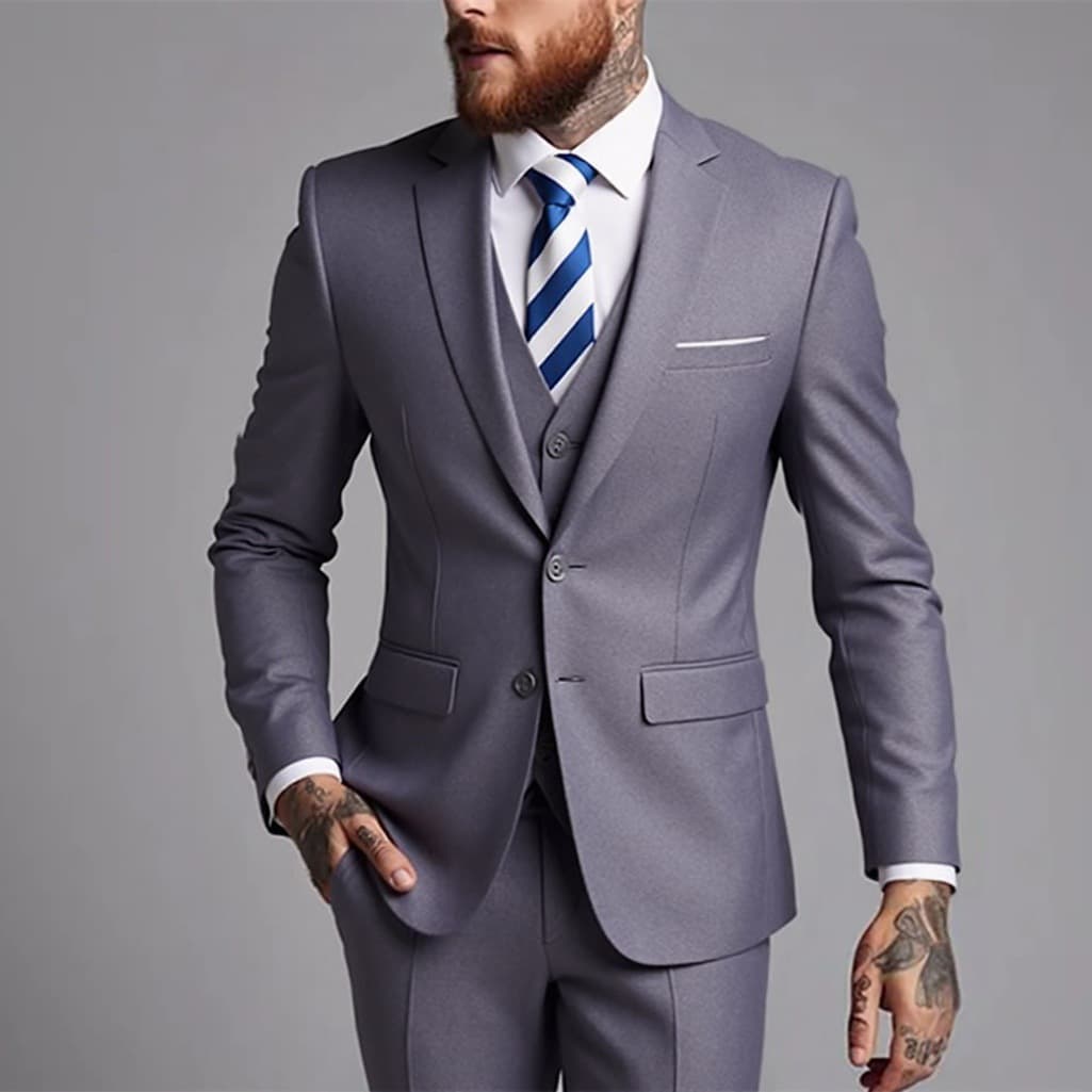 Men's Business Suit Set Three-Piece Formal Office Wedding Groom Suit