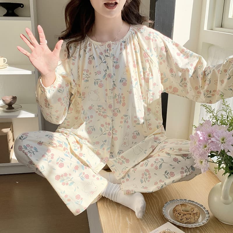 7A antibacterial maternity pajamas, type A pure cotton confinement clothes, spring and autumn, August postpartum maternal breastfeeding home clothes