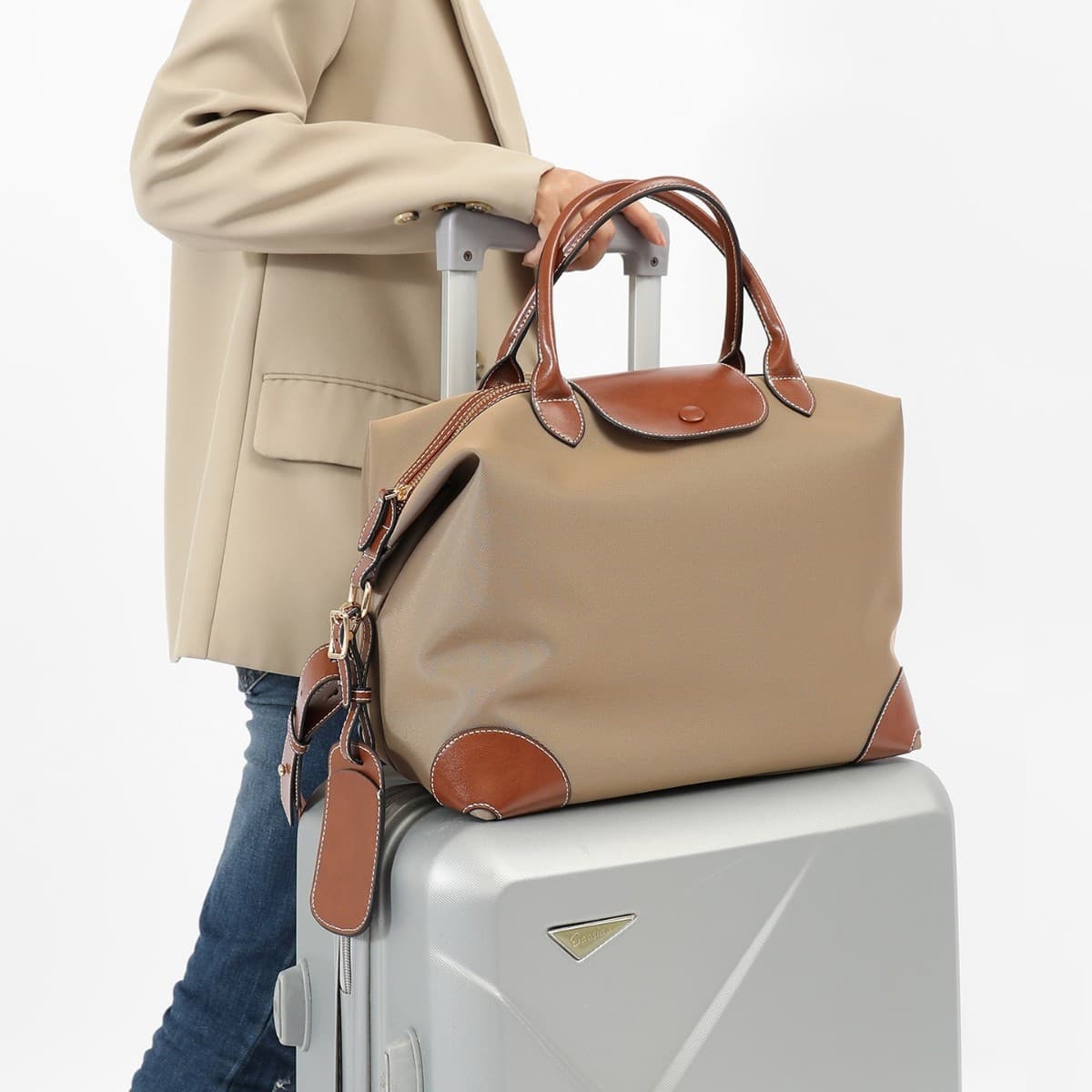 New Hot Item 2025 Shoulder Crossbody Bag Handheld Travel Bag Large Capacity Tote Bag Nylon Fabric with Genuine Leather Women's Bag