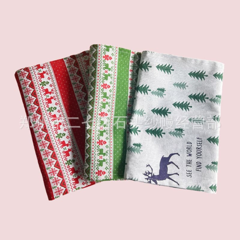 Amazon Cross-border Christmas Cotton and Linen Table Flags Cheese Cloth Countryside Rustic Table Flags and Table Cloths Manufacturers Wholesale Christmas