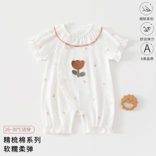 Baby Short Sleeve Romper Summer Thin Cotton Outfit Newborn Monk Style Clothing for Boys and Girls Summer Wear