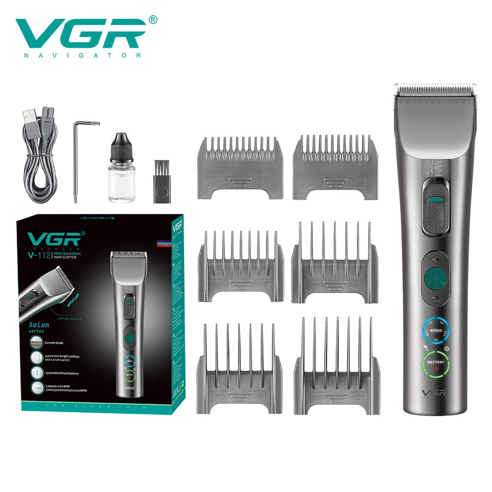 VGR112 Cross-Border New Electric Clippers Professional Electric IPX7 Washable Hair Clipper Rechargeable Shaving Head Electric Clippers