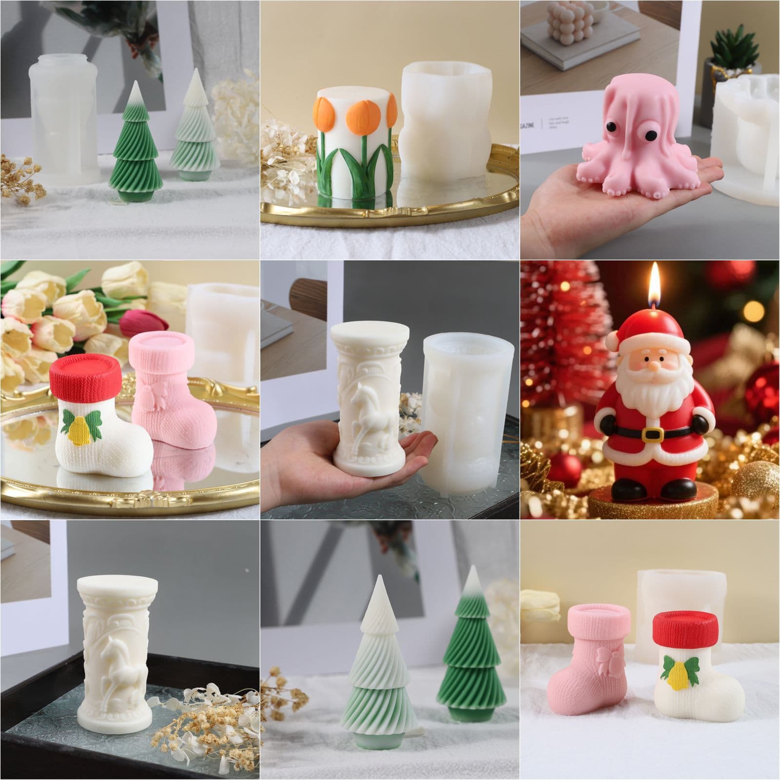 Cross-border Embossed Column Mold DIY Fragrance Home Decor Christmas Tree Ornament Christmas Stocking Candle Silicone Mold