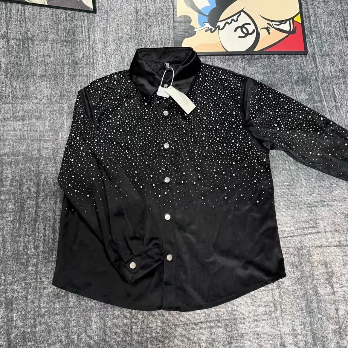 Advanced Design Gold Foil Starry Sky Shirt for Men Long Sleeve Korean Loose Fit Fashionable Cool Shoulder-Padded Shirt