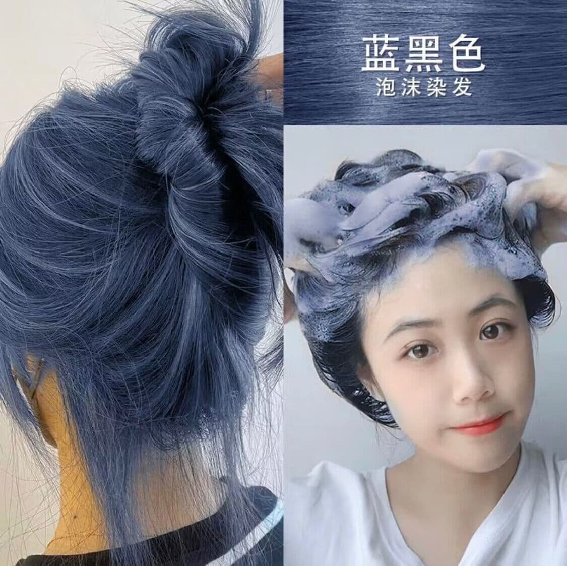 Blue-Black Natural Plant Bubble Hair Dye, Rice Fragrance Tea, Trendy Hair Color for Women, At-Home Black Hair Dye