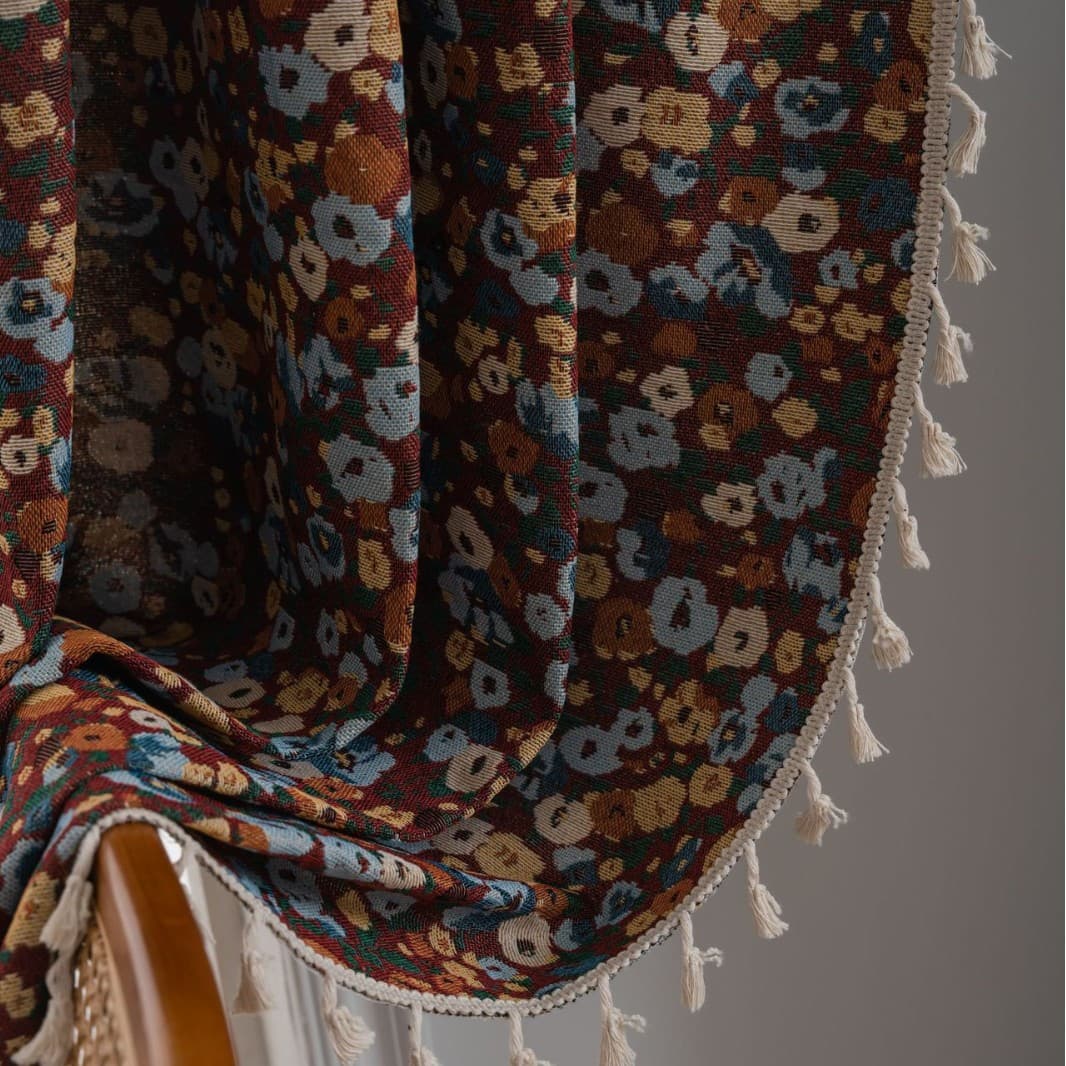 Qixin Jacquard Curtain Red Floral Vintage Festival Wedding Atmosphere Decorative Kitchen Covering Curtain
