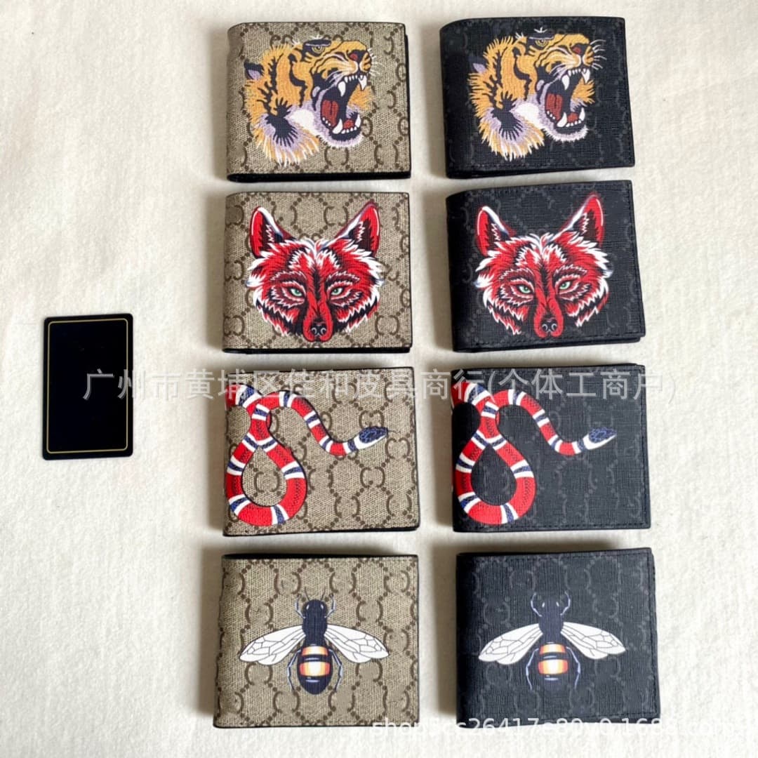 Foreign trade classic letter animal men's wallet European and American fashion simple two-fold wallet wallet hot style factory direct sale