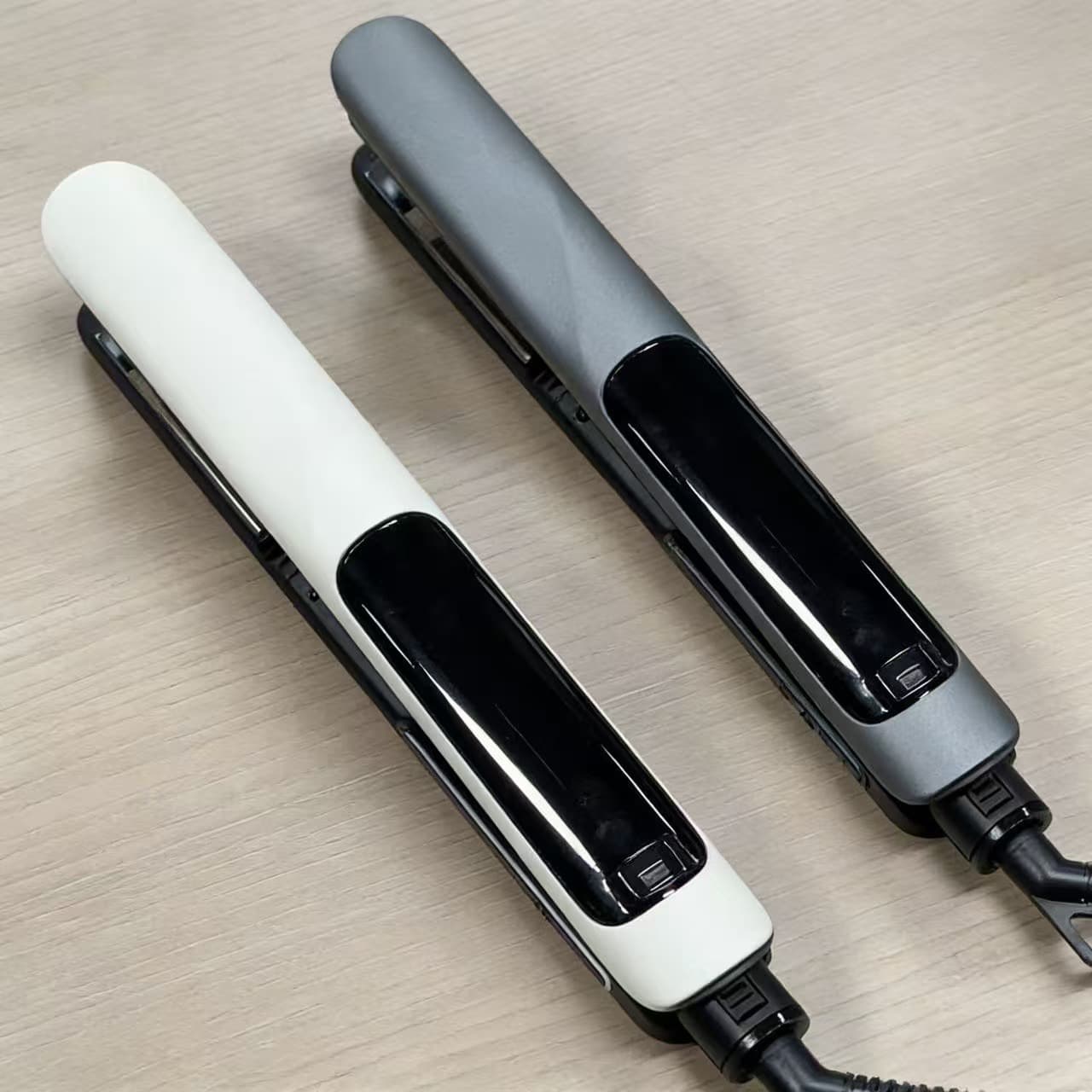 Haomet Steam Straightening Hair Brush Negative Ion Non-Damaging 2-in-1 Flat Iron Curling Iron Automatic Electric Comb