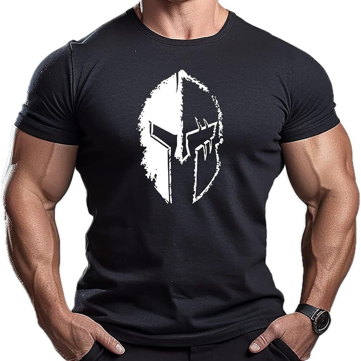 Gym Sports Running Loose Helmet Pattern Short Sleeve Casual T-Shirt Cross-Border Streetwear Brand