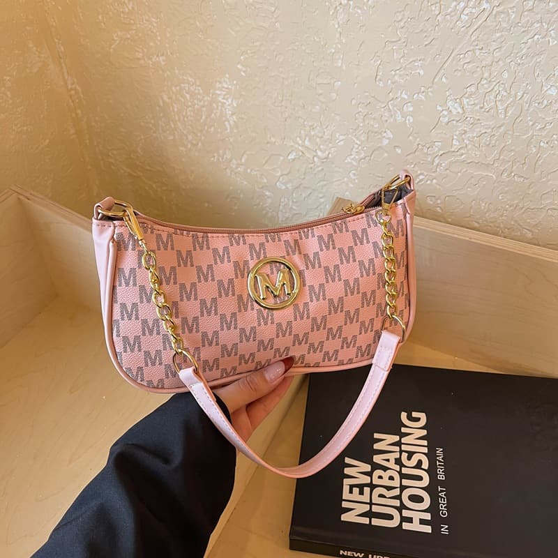 2026 New Retro Hong Kong Style Letter Printed Handheld Shoulder Bag Underarm Bag Crossbody Bag Simple Commuting Bag