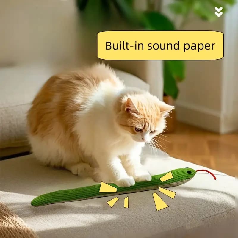 Cat Toy Snake, Boredom Reliever, Durable, Simulation Green Snake, Crinkle Paper Cat Wand, Teething Toy for Kittens and Pets